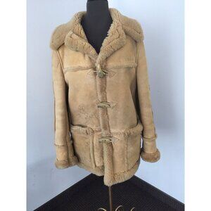 Vintage Sheepskin Shearling Leather Coat  by JJ Canada Size 40 Rancher Coat Tan